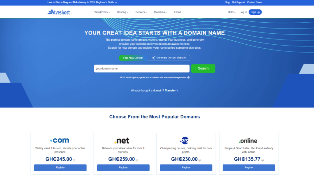 How to buy domain in Ghana 2025 2 domain search page