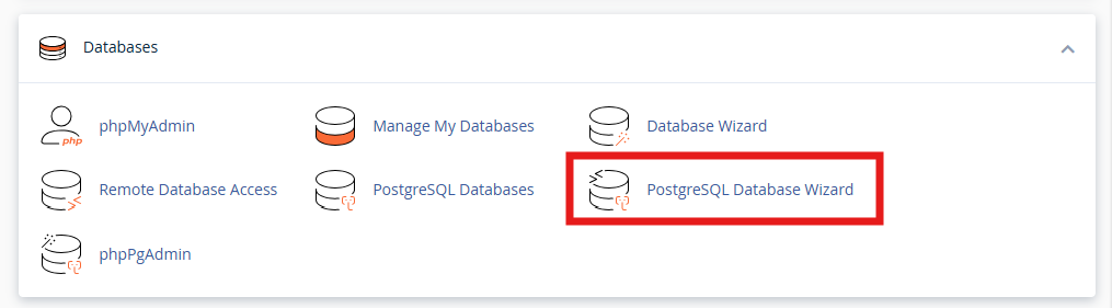 How to Set Up a PostgreSQL Database and User in cPanel 1 PostgreSQL Database Wizard