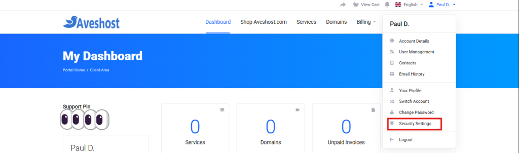 Enable Two-Factor Authentication (2FA) on Aveshost Account 2 Security Settings