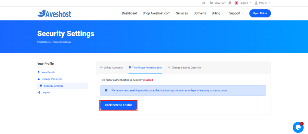 Enable Two-Factor Authentication (2FA) on Aveshost Account 3 enable 2fa