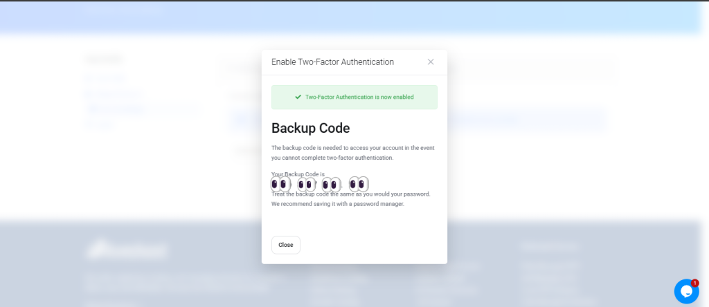 Enable Two-Factor Authentication (2FA) on Aveshost Account 6 Backup code